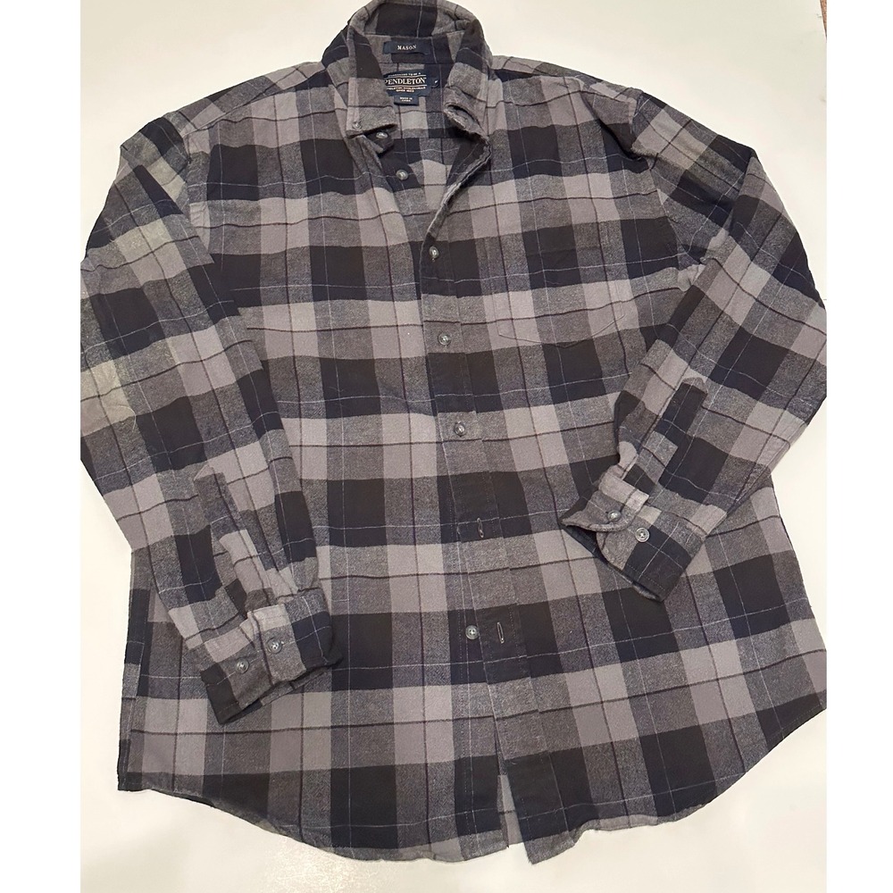 Pendleton Mason Plaid Flannel Shirt Men's Medium Button Down Long‎ Sleeve Cotton